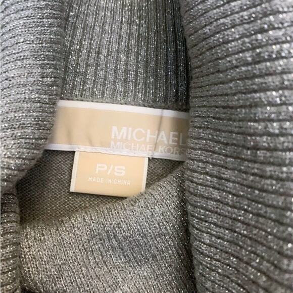 Michael Kors Turtleneck Cowl Long Sleeve Metallic Silver Gray Sweater Small - Picture 3 of 11